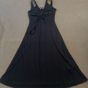 MEDIUM.  HALARA TEAR DROP LACE UP RIBBED MIDI DRESS